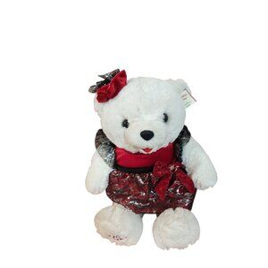 Snowflake Teddy Bear 2013 Plush White Fur Red & Silver Dress Holiday